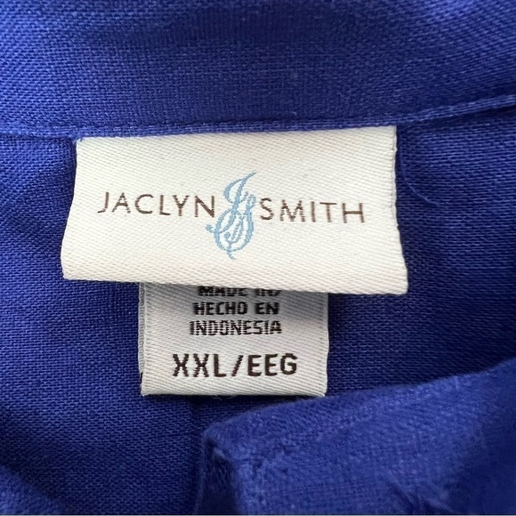JACLYN SMITH Women’s Button Blouse Sz XXL Cobalt Blue 3/4 Sleeves Convert - Picture 6 of 12